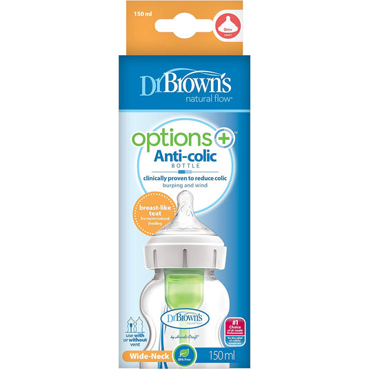 Dr.Brown’s Natural Flow® Anti-Colic Options+™ Wide-Neck Baby Bottle 150mL